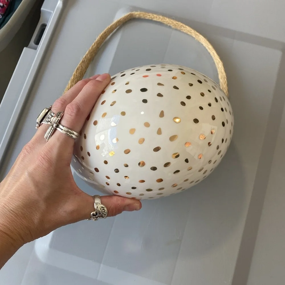 🌼 Ceramic Hanging Planter with gold Accent